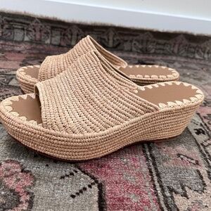 Carrie Forbes Woven Raffia Wedge Slide Sandals 8.5